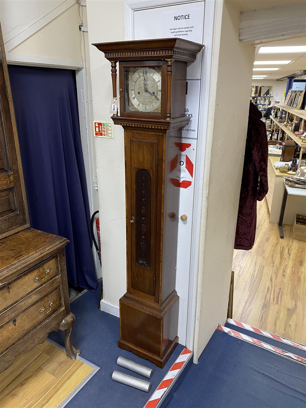 A reproduction mahogany longcase clock by Sam and Jane Valentin Bradley, height 184cm